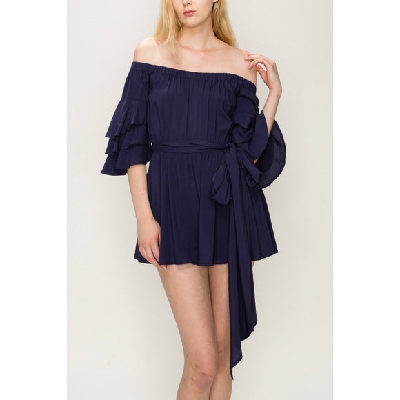 Palm Beach Boutique Pants - Navy Off-the-shoulder Romper